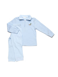 Mallard Boy Duck Half Zip Pullover Set | Lt Blue Mini Stripe/Lt Blue