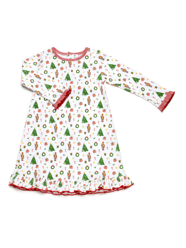 Children's dress with Christmas pattern on a white background