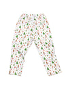 Christmas-themed pajama pants on a white background