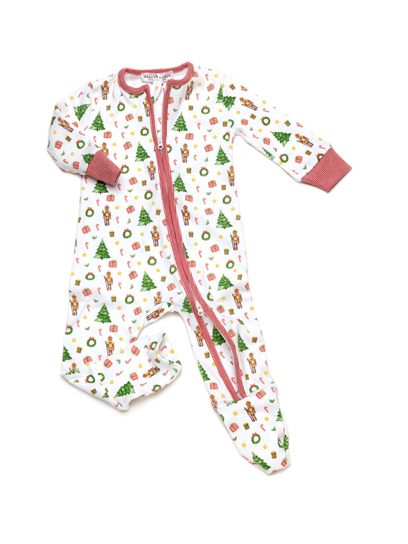 Baby onesie with Christmas pattern on a white background