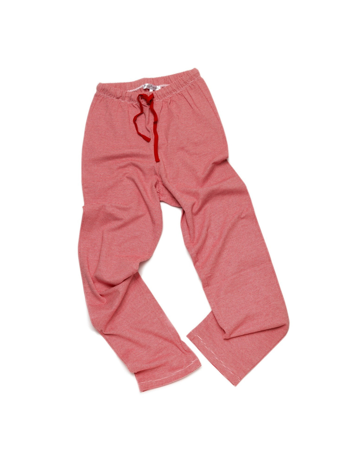 red mini stripe pima men's lounge pants with red drawstring on white background