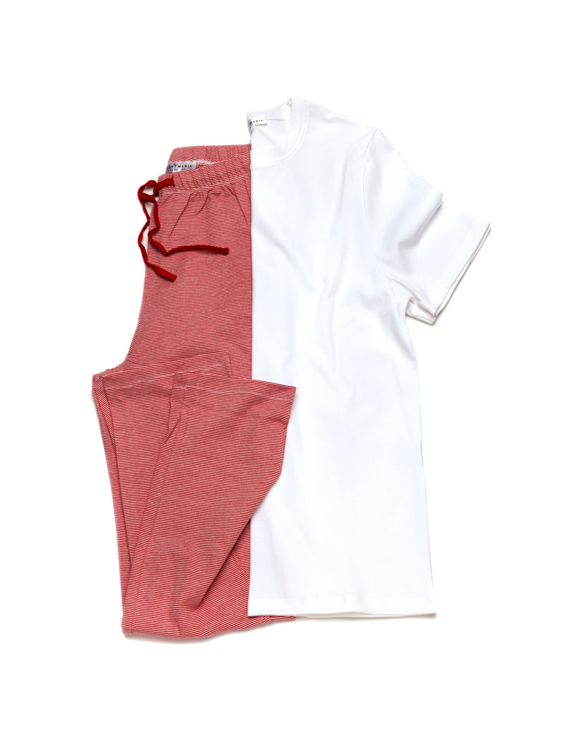 Men's Pima Lounge Pants and Shirt Set | Red Mini Stripe