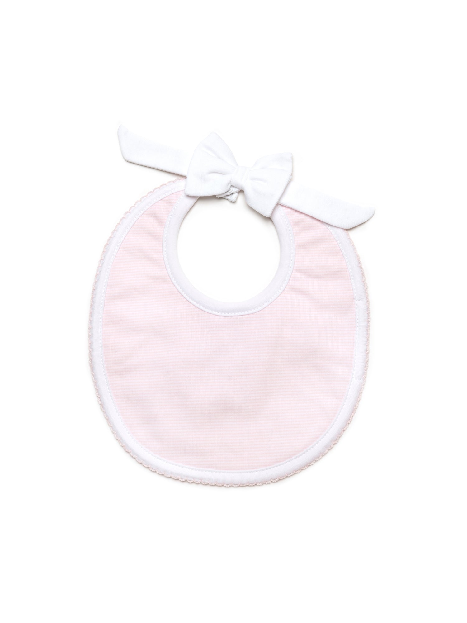 Classic Bow Snap Pima Baby Bib - Lt Pink Mini Stripe