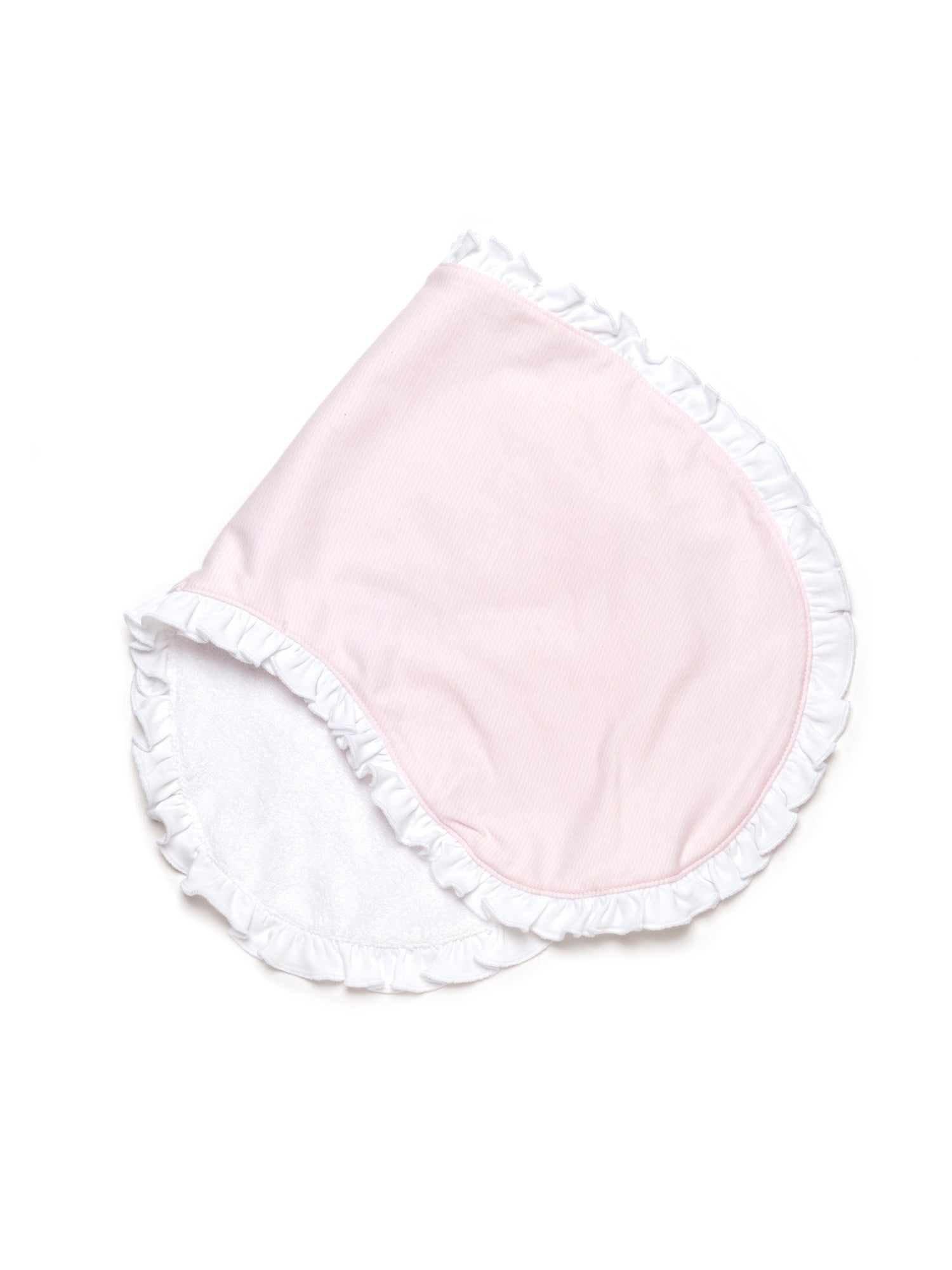 Ruffle Trim Pima Burp Cloth | Lt Pink Mini Stripe