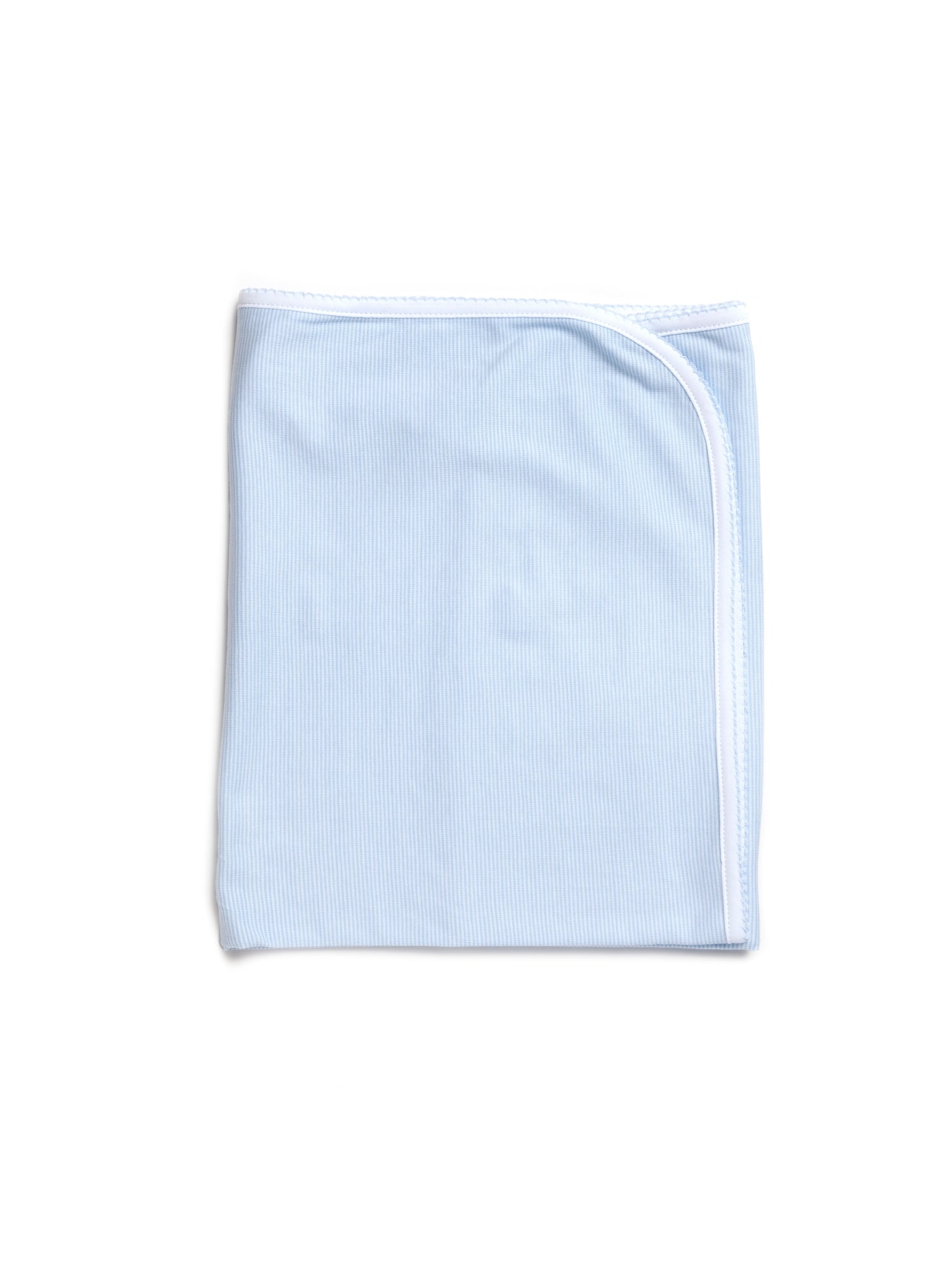 Pima Cotton Picot Trim Baby Blanket - Lt Blue Mini Stripe