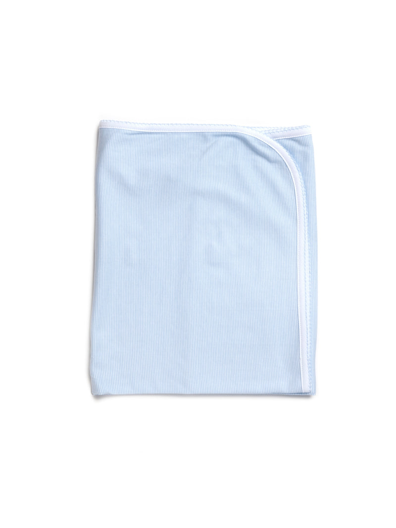 Pima Cotton Picot Trim Baby Blanket - Lt Blue Mini Stripe