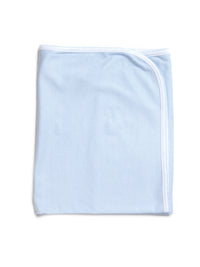 Pima Cotton Picot Trim Baby Blanket - Lt Blue Mini Stripe