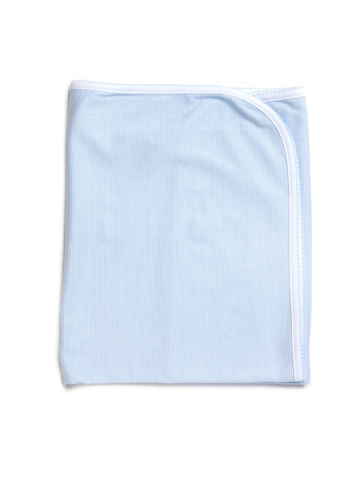 Pima Cotton Picot Trim Baby Blanket - Lt Blue Mini Stripe