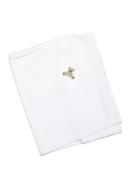 Blue Teddy Bear Pima Baby Blanket | White/Lt Blue
