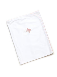 Classic Bow Pima Baby Blanket | White