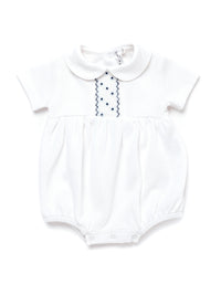 Oliver Hand Smocked Special Knit Bubble | White/Lt Blue