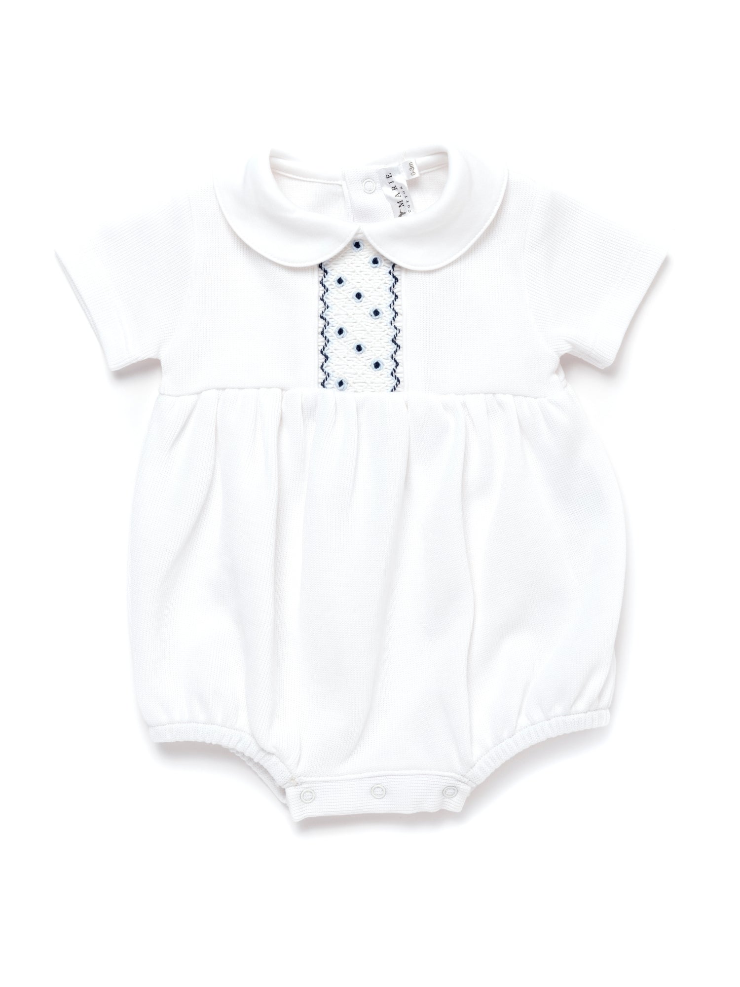 Oliver Hand Smocked Special Knit Bubble | White/Lt Blue