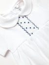 Oliver Hand Smocked Special Knit Bubble | White/Lt Blue