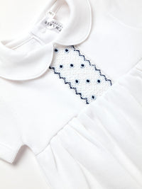 Oliver Hand Smocked Special Knit Bubble | White/Lt Blue