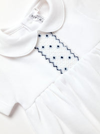 Oliver Hand Smocked Special Knit Bubble | White/Lt Blue