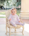 Spotted Girl Puppy Pima Playsuit | Lt Pink Mini Stripe