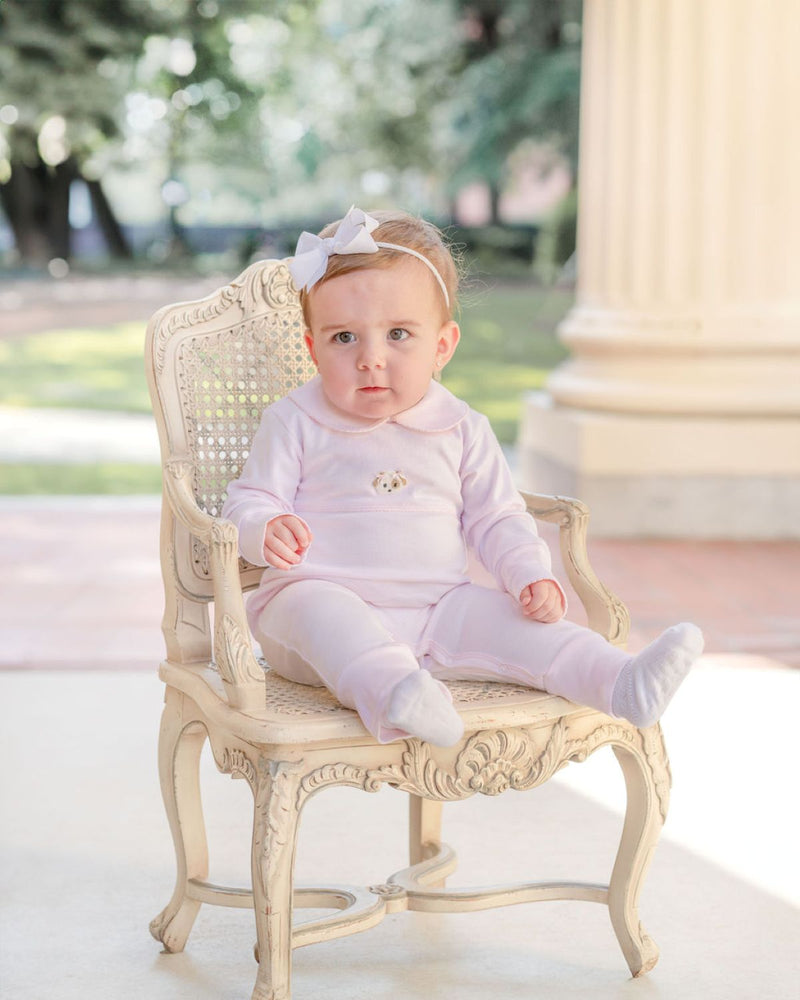 Spotted Girl Puppy Pima Playsuit | Lt Pink Mini Stripe