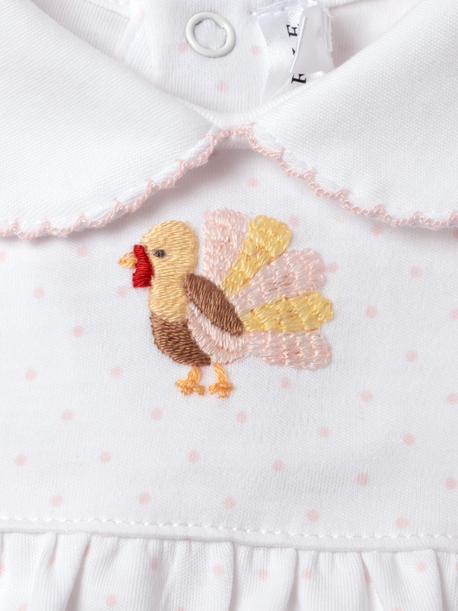 Pink Feather Turkey Pima Playsuit | Lt Pink Bitty Dot