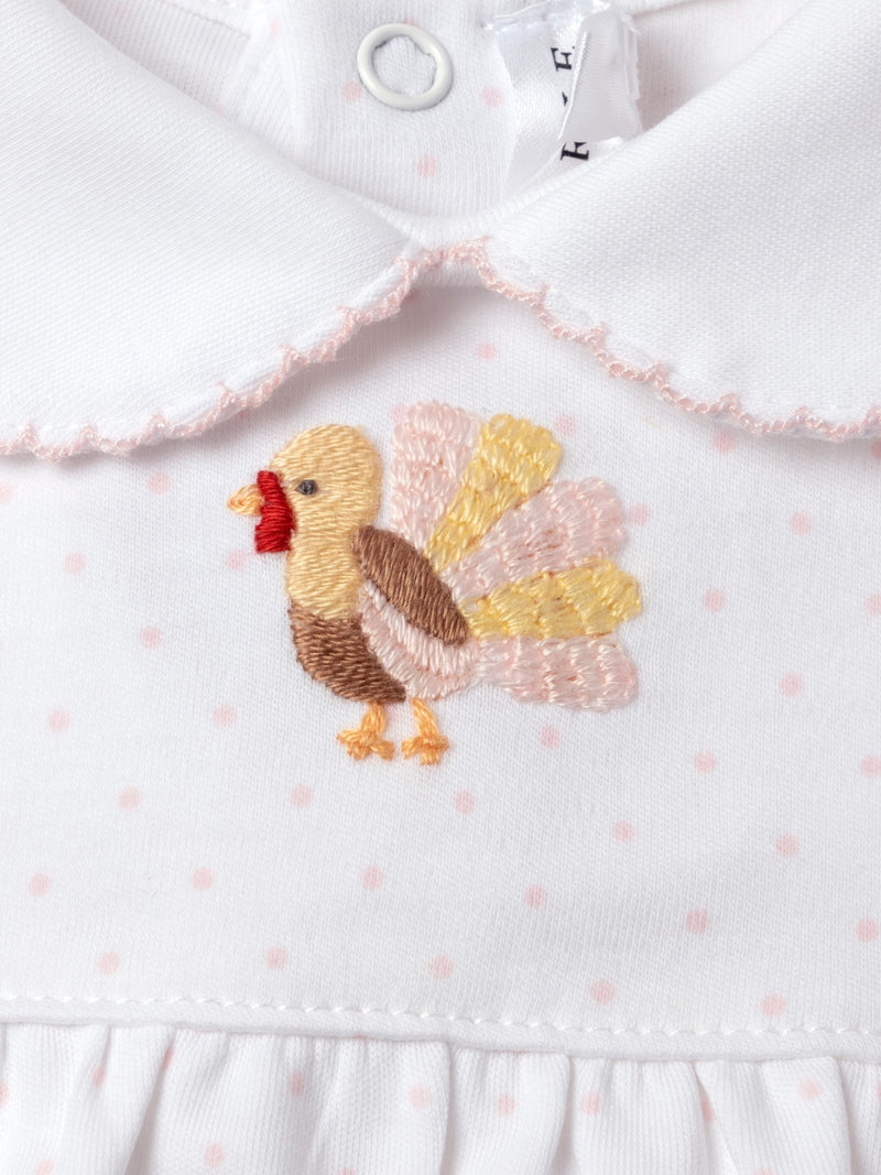 Pink Feather Turkey Pima Playsuit | Lt Pink Bitty Dot