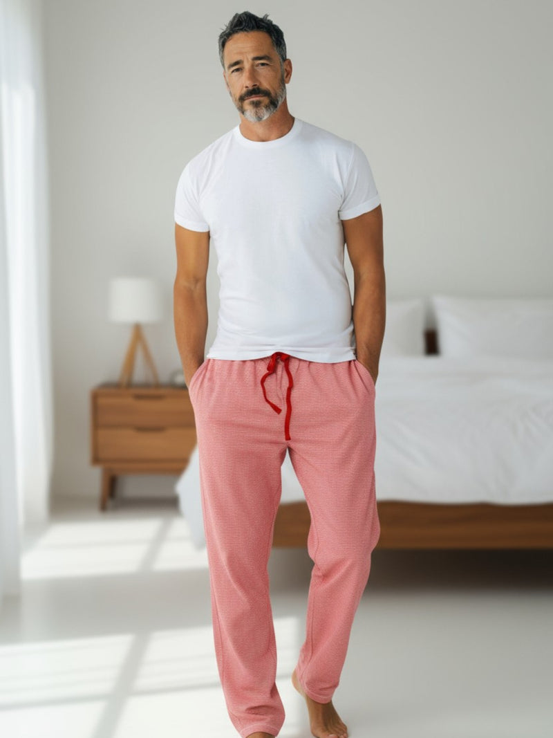Men's Pima Cotton Lounge Set | Red Mini Stripe