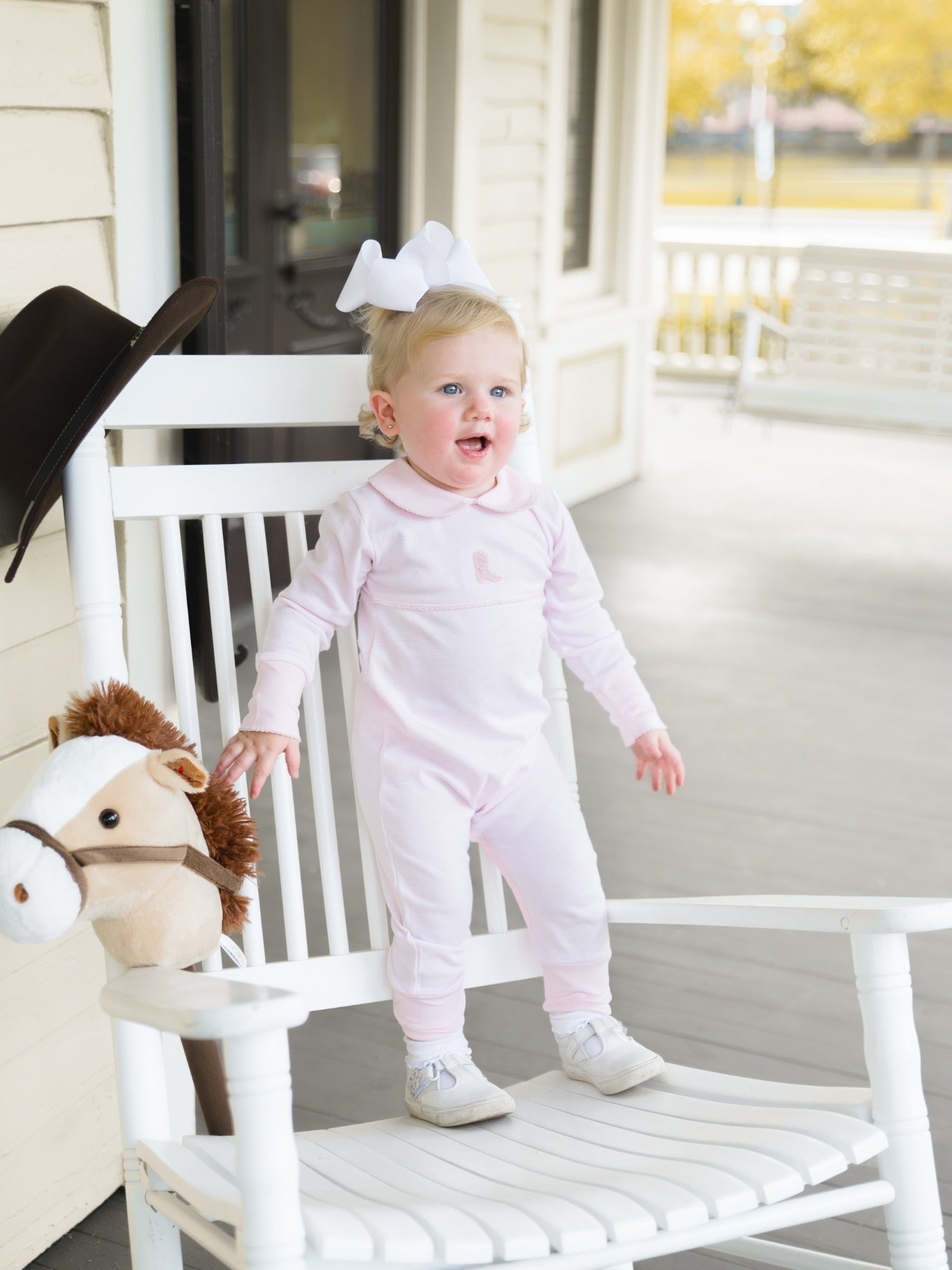Cowgirl Boot Pima Playsuit | Lt Pink Mini Stripe