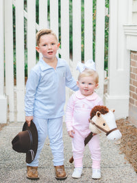 Cowboy Boot Zipper Polo Pant Set | Blue Mini Stripe Pima