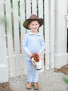 Cowboy Boot Zipper Polo Pant Set | Blue Mini Stripe Pima