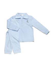 Cowboy Boot Zipper Polo Pant Set | Blue Mini Stripe Pima