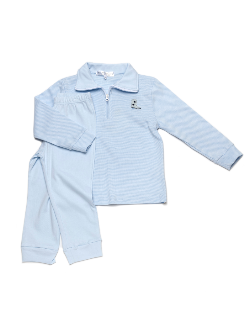 Cowboy Boot Zipper Polo Pant Set | Blue Mini Stripe Pima
