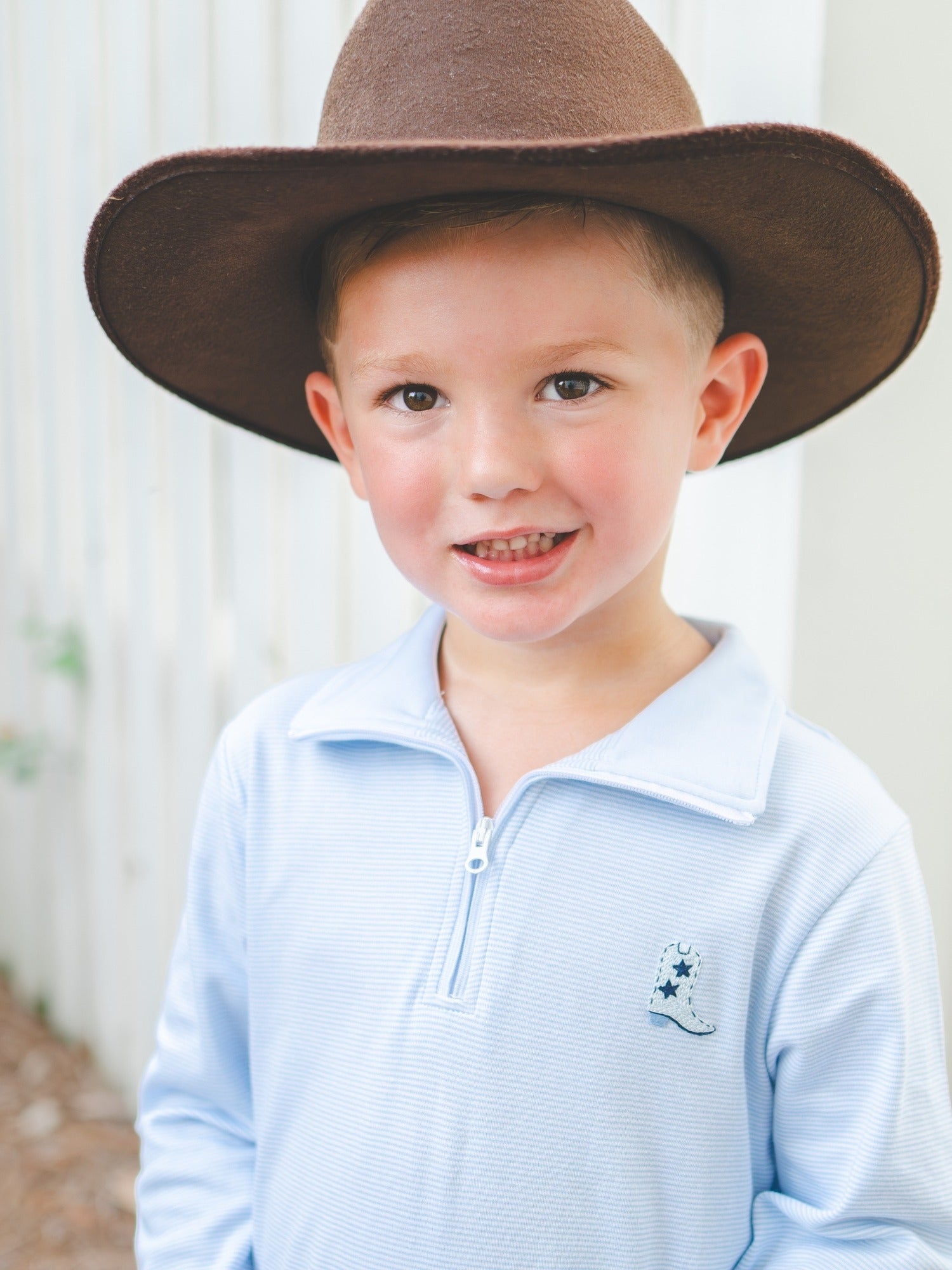 Cowboy Boot Zipper Polo Pima Pant Set | Blue Mini Stripe