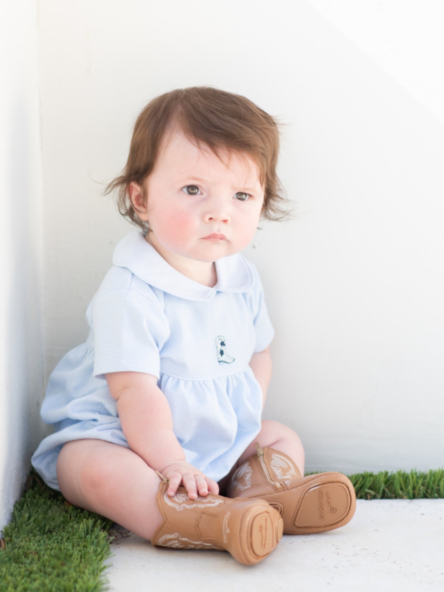 Cowboy Boot Pima Bubble | Lt Blue Mini Stripe