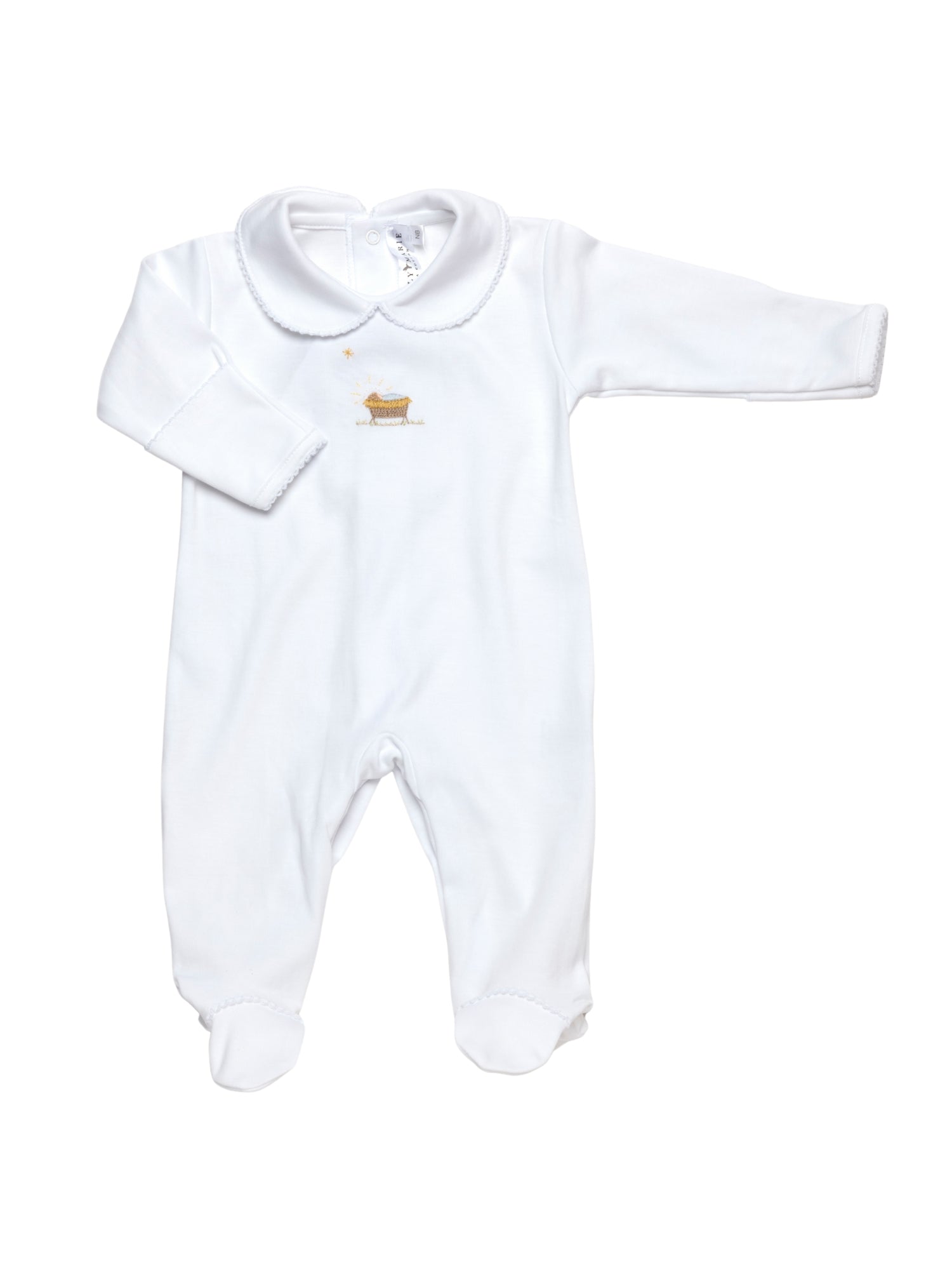 Nativity Collared Pima Footie | White