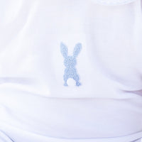 French Knot Blue Bunny Collared Pima Footie | White/Lt Blue