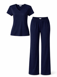 Women's Pima V-Neck Pajama Pant Set | Navy