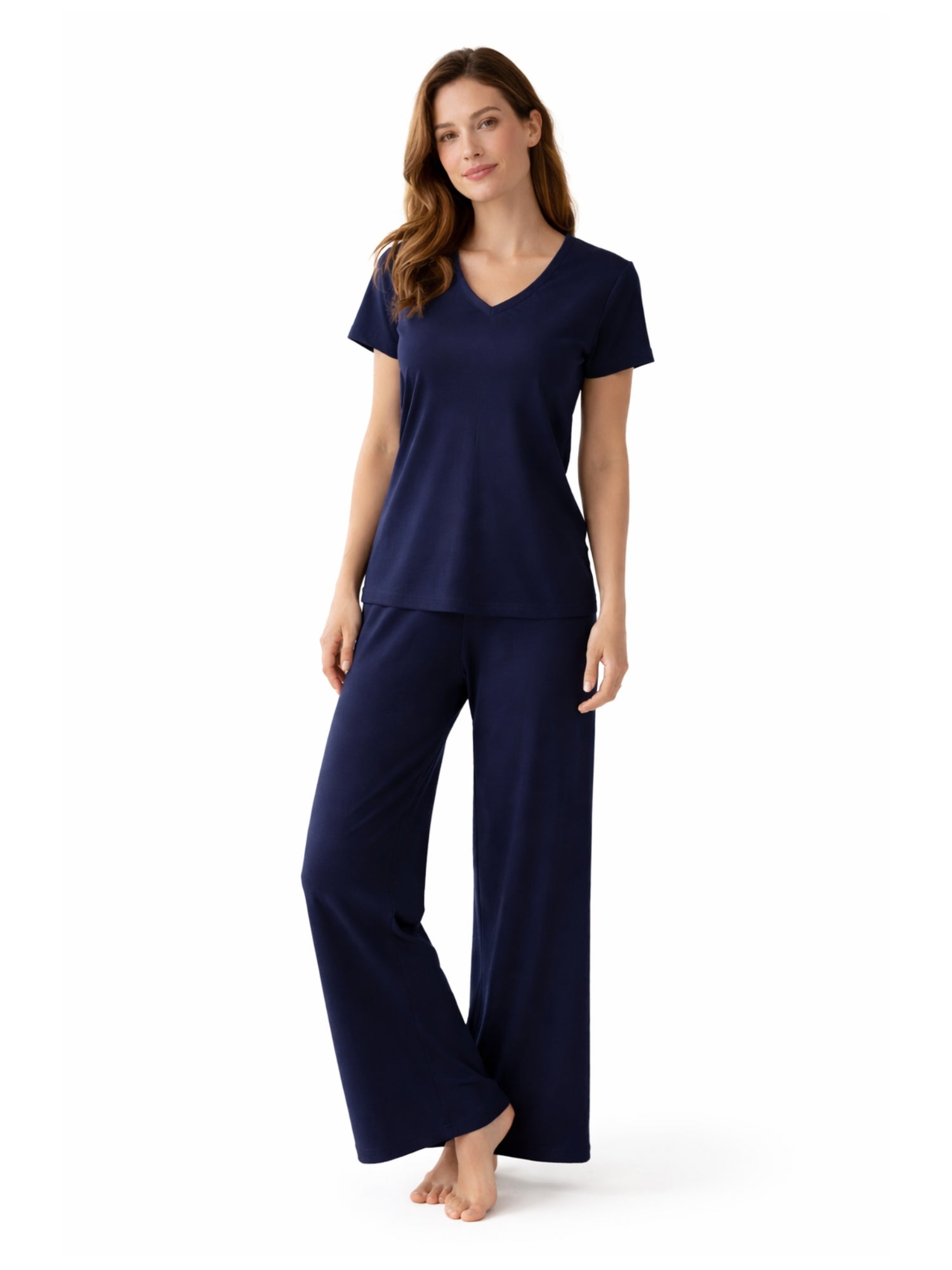 Women's Pima V-Neck Pajama Pant Set | Navy