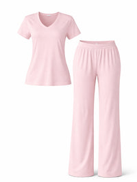Women's Pima V-Neck Pajama Pant Set | Lt Pink