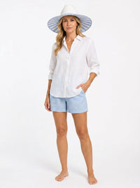 White Wide Brim Sun Hat | Blue Striped Underbrim