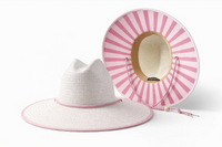 Girls White Sun Hat | Pink Striped Underbrim