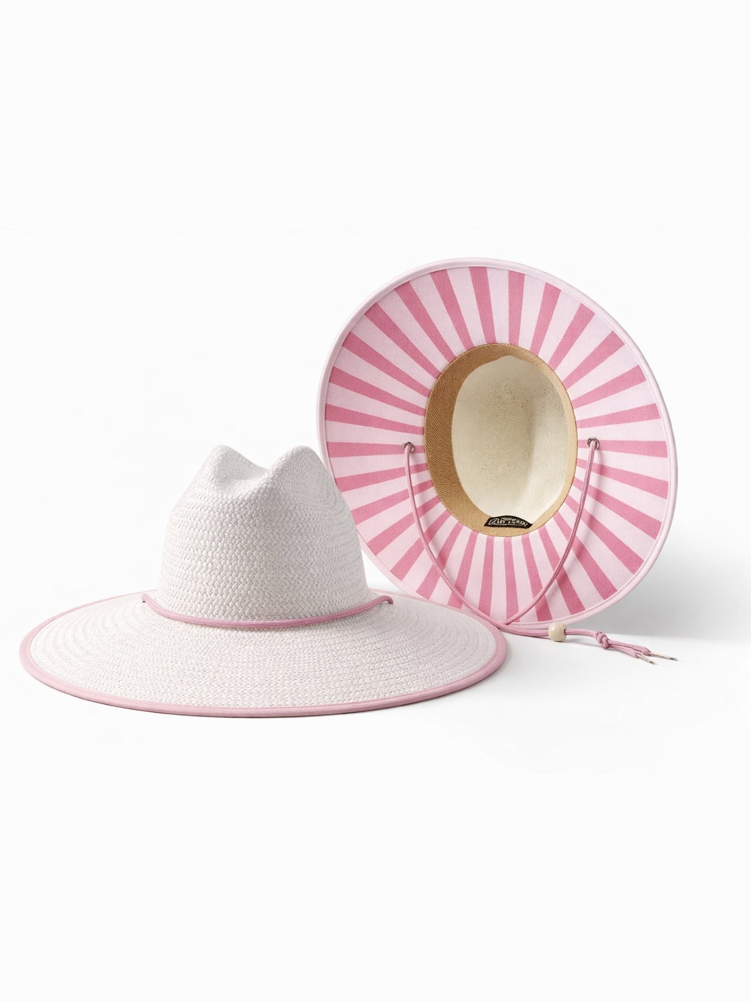 Girls White Sun Hat | Pink Striped Underbrim