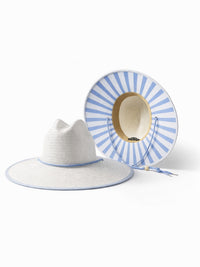 White Wide Brim Sun Hat | Blue Striped Underbrim