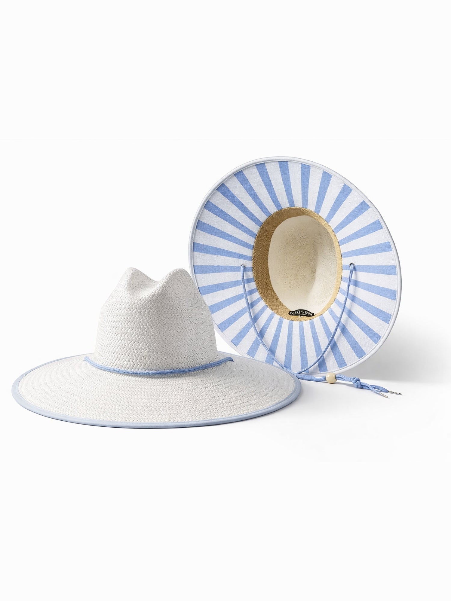 White Wide Brim Sun Hat | Blue Striped Underbrim