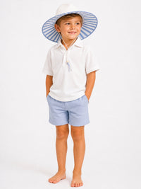 Kids White Sun Hat | Blue Striped Underbrim