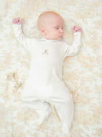 Blue Teddy Bear Pima Collared Footie | White/Lt Blue