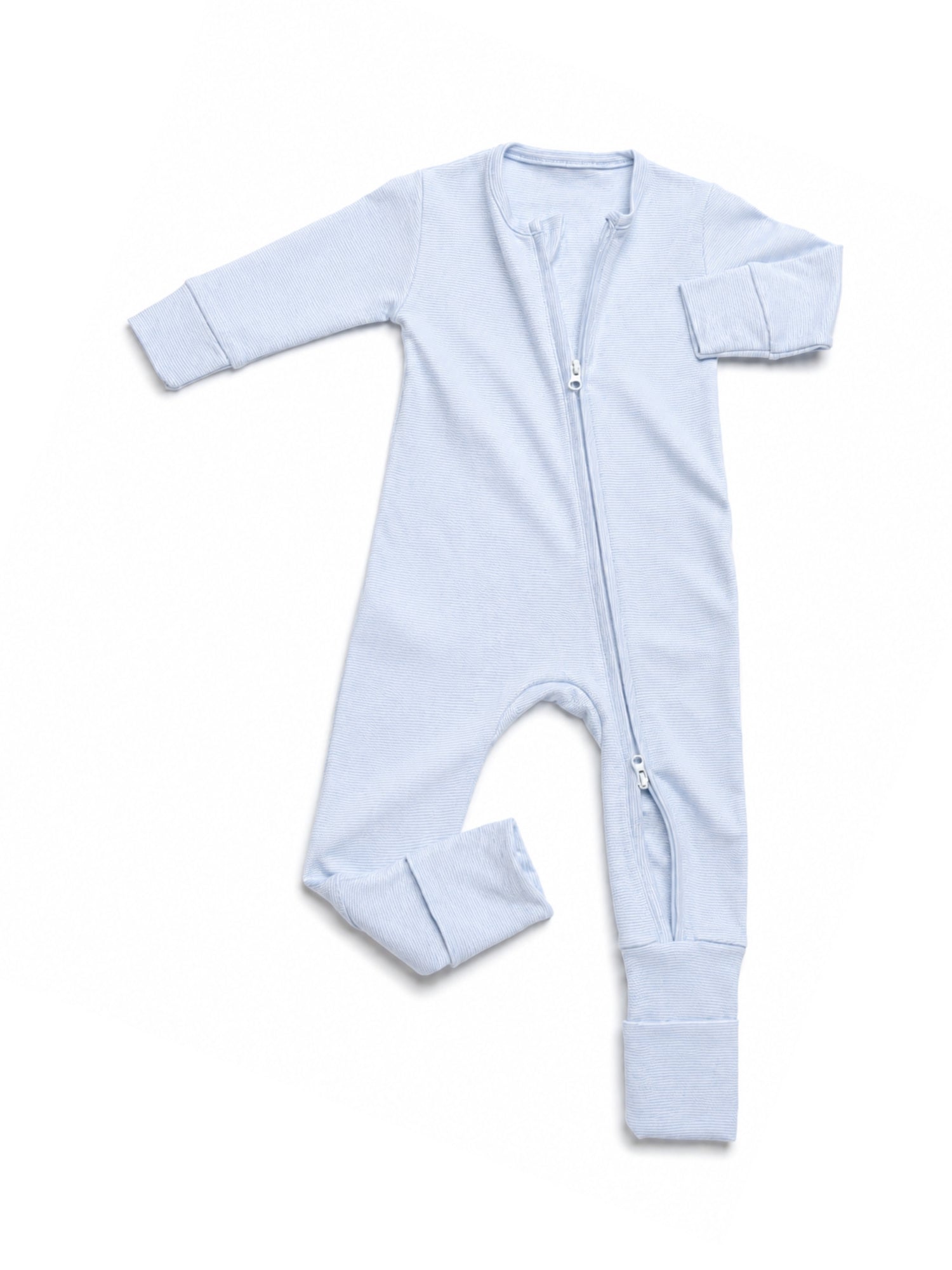 Convertible 2-Way Zip Pima Footie Pajama | Lt Blue Mini Stripe