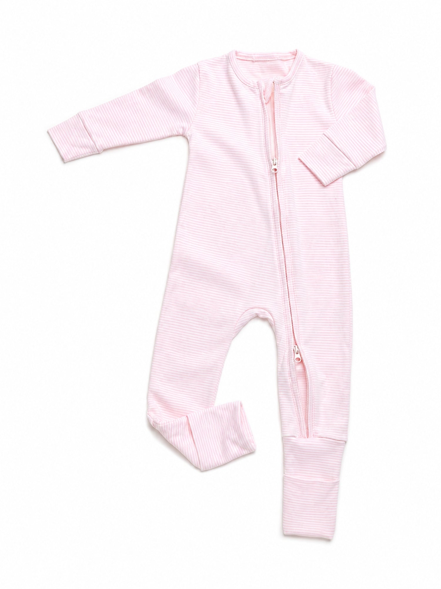 Convertible 2-Way Zip Pima Footie Pajama | Lt Pink Mini Stripe