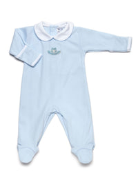 Cowboy Hat Collared Pima Footie | Lt Blue