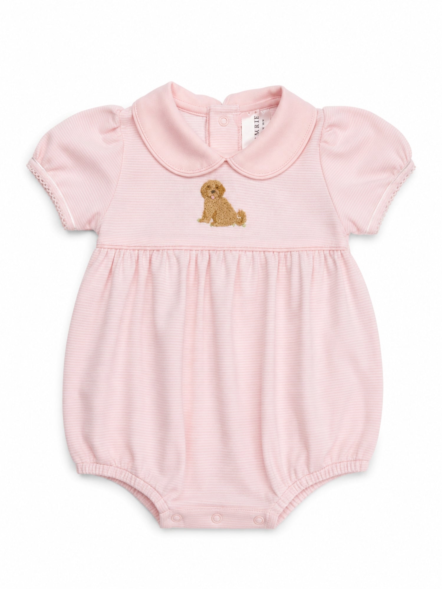 Doodle Girl Puppy Pima Bubble | Lt Pink Mini Stripe