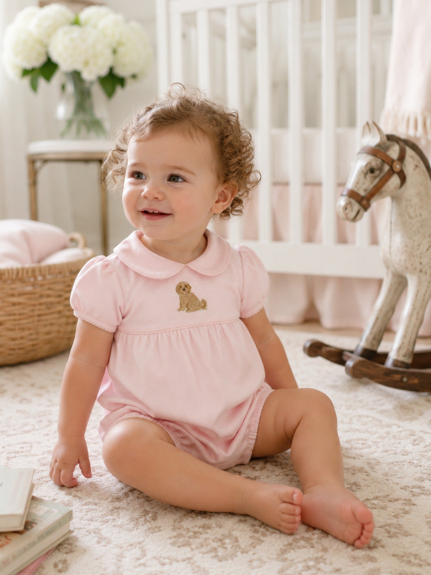Doodle Girl Puppy Pima Bubble | Lt Pink Mini Stripe