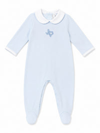 Texas Love Hand-Embroidered Pima Footie | Lt Blue
