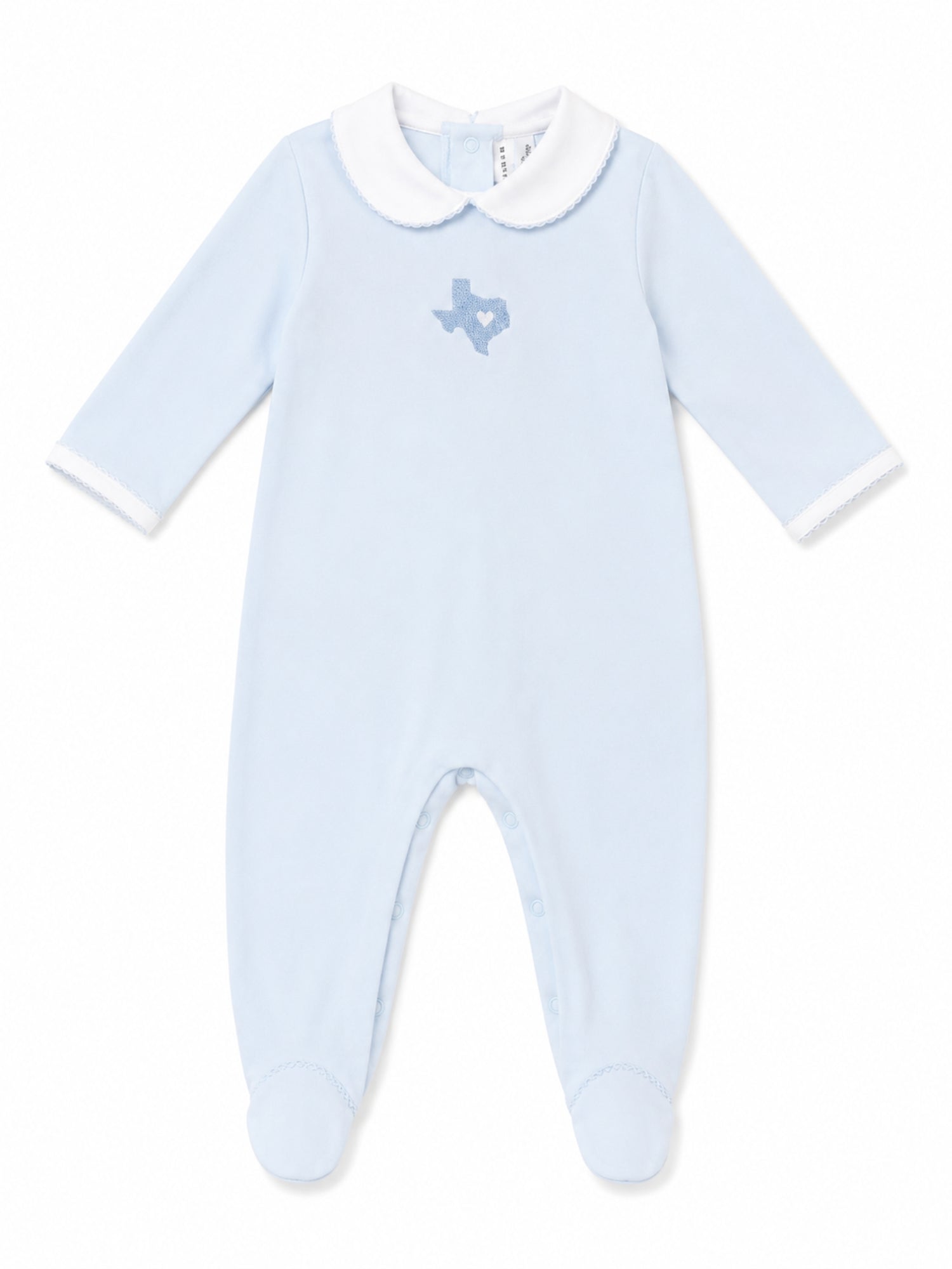 Texas Love Hand-Embroidered Pima Footie | Lt Blue